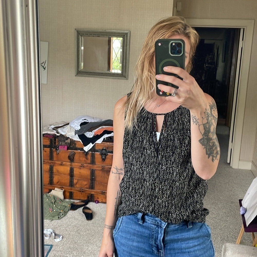 Greylin Black and White Asymmetrical Silk Tank Top